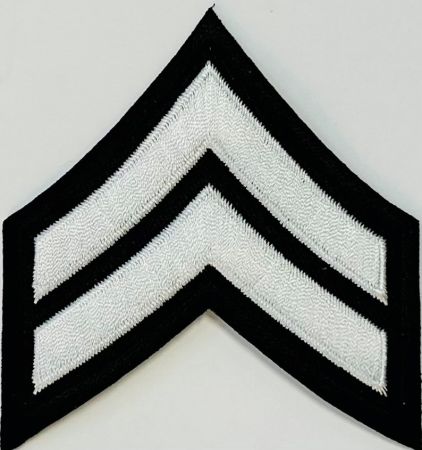 "CPL" CORPORAL CHEVRON WHITE on BLACK - SOLD in PAIRS